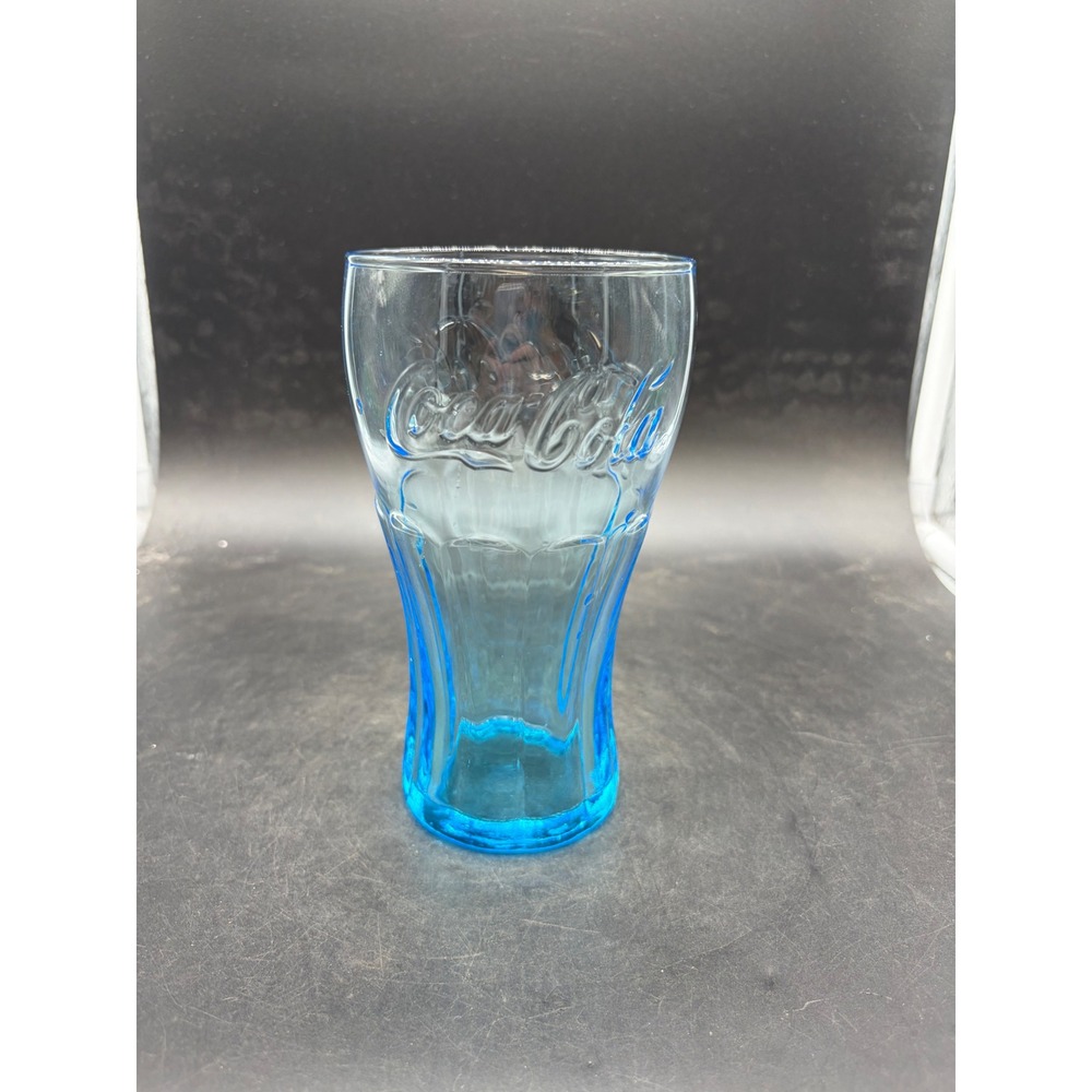 Coca-Cola Blue Glass Embossed Logo Contour Georgia Green Shape 6 Inch Tumbler